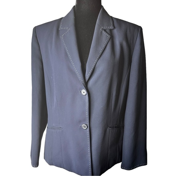 Evan Picone Jackets & Blazers - 🔴5 for $40 SALE! Evan-Picone Navy Blue White Stitching Split Sleeve Hem 14